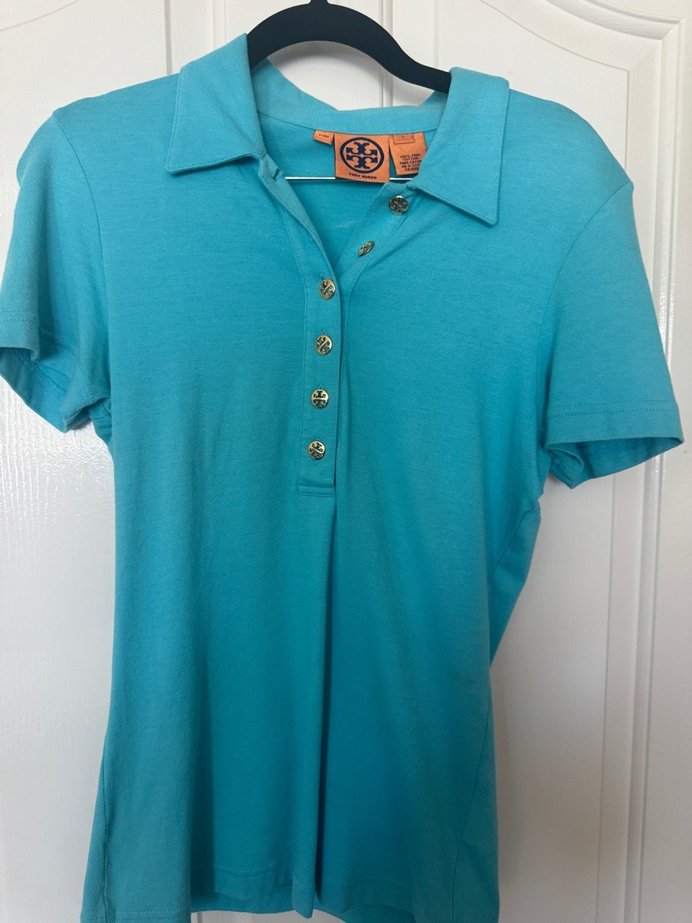 Tory Burch Turquoise Short Sleeve Button-Down Polo